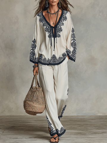 Relaxed Bohemian Inspired Floral Trim Resort Set
