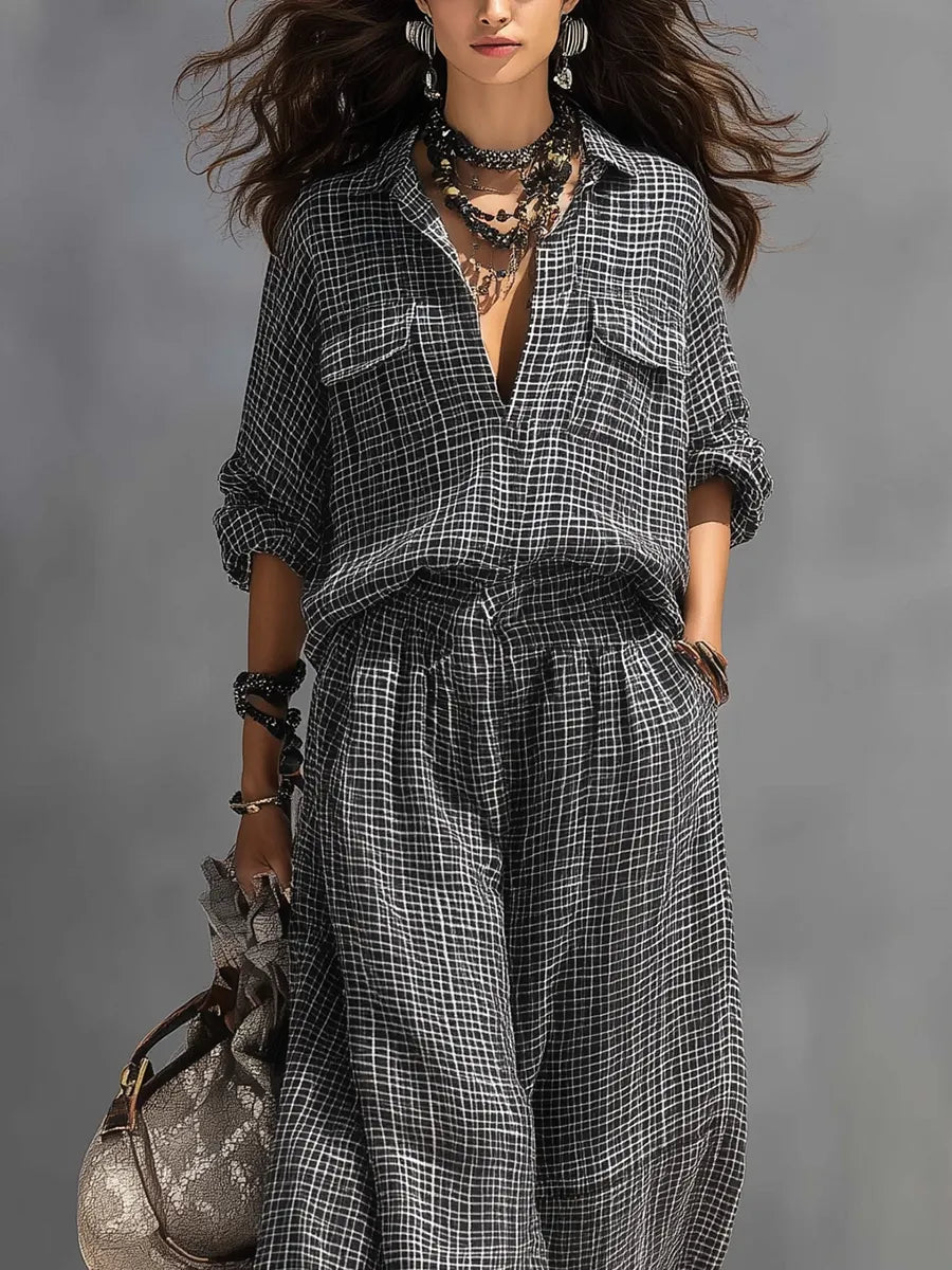 French Style Elegant Black And White Checkered Suit