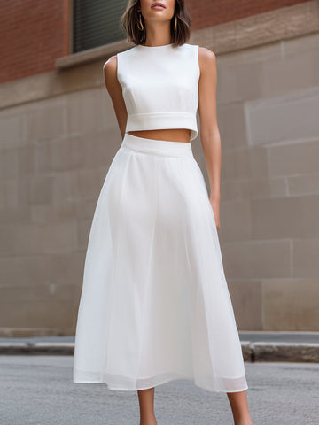 Sleeveless Cropped Top & Flowing Midi Skirt Two-Piece Set