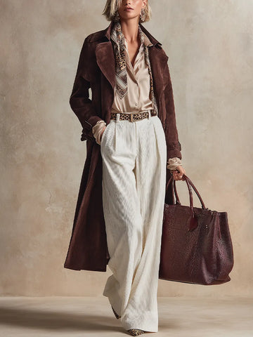 Bohemian brown suede trench coat