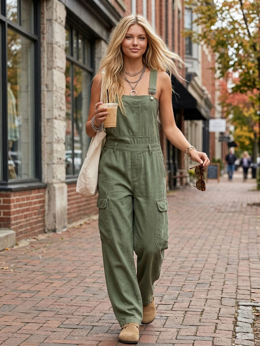 retro workwear square-neck chest-pocket denim overalls
