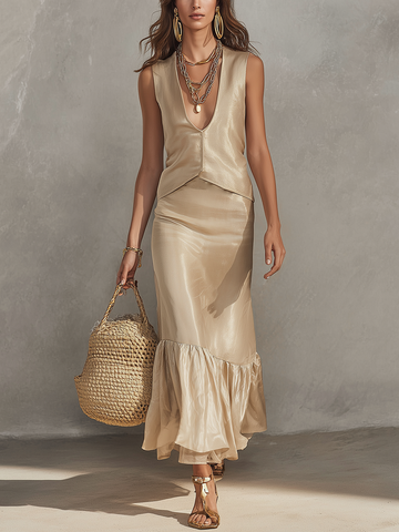 Bohemian Glossy Satin Skirt Set