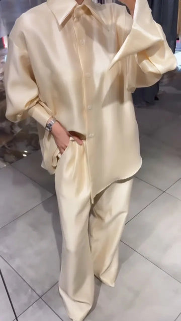 Oversized Satin Shirt & Wide Leg Trouser Two Piece Matching Set