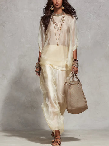 Lightweight Champagne Colored Chiffon Suit