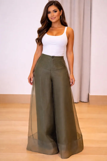 ✨ Organza Patchwork Wide-Leg Pants | Double-Layer Elegance 💫