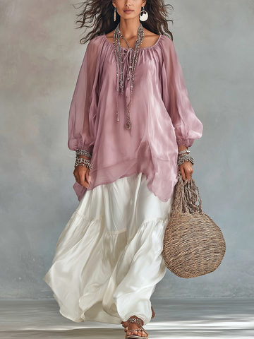 Bohemian Chiffon Top And Satin Skirt