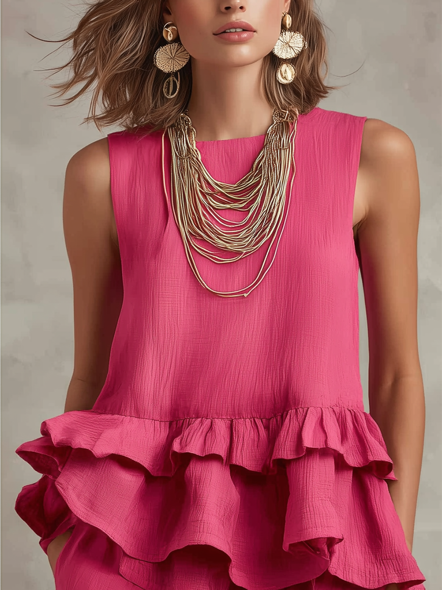 Sweet And Cool Bohemian Rose Red Ruffled Suit