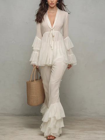 Sophisticated Ivory Ruffled Two-Piece Set
