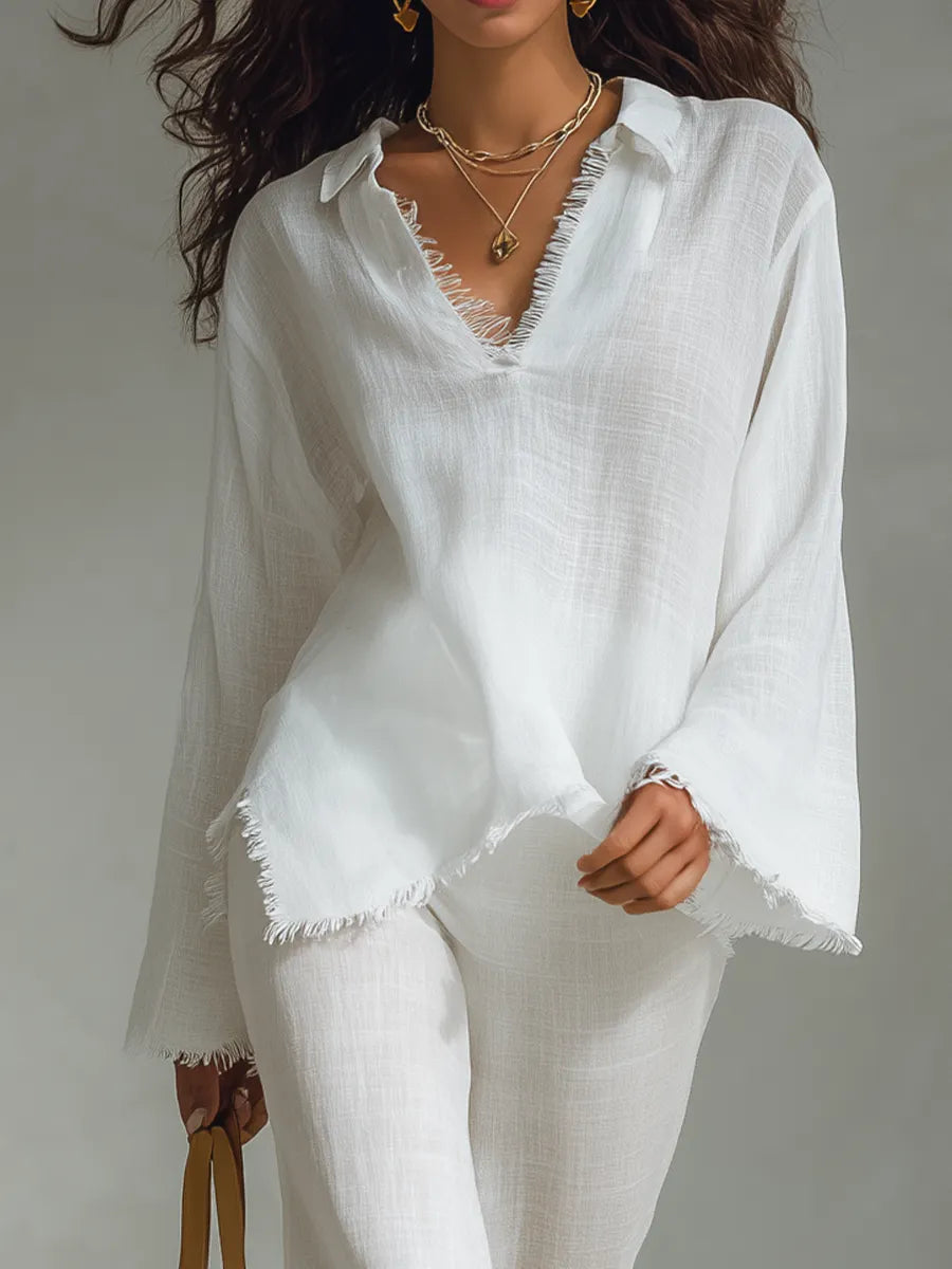 Minimal Frayed Pants Set