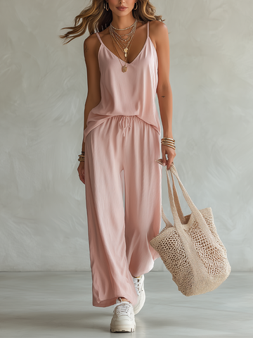 Relaxed Cami & Drawstring Wide-Leg Two-Piece Set
