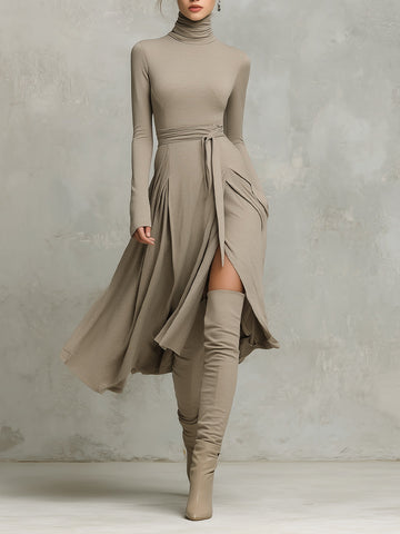 Women’s Elegant Figure-flattering Long Sleeves Knit Blend Midi Dress MDA2446G6I