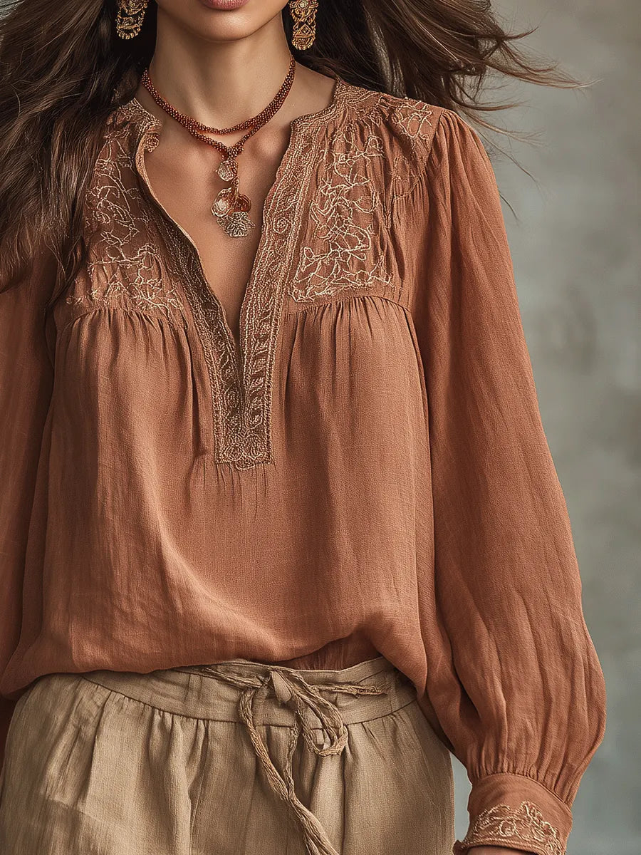 Vintage Embroidered Bohemian Peasant Blouse And Shorts Set