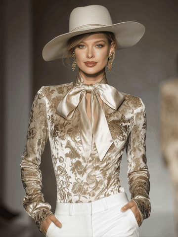Stylish And Elegant Champagne-colored Velvet Printed Shirt