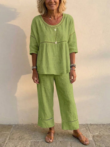 New Arrivals🔥 Women's Vintage Casual Loose-Fit Linen Two-Piece Set