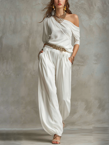 Bohemian White Off Shoulder Suit