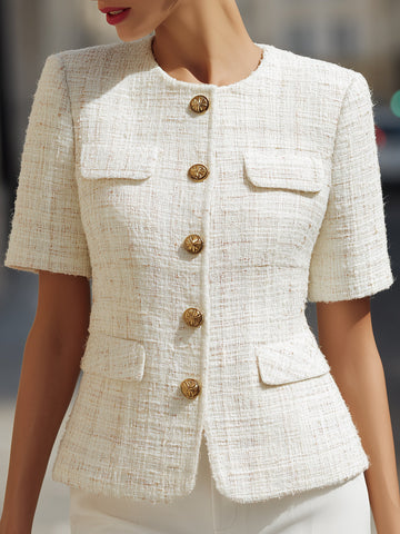 Tweed Short-Sleeve Elegant Tailored Jacket