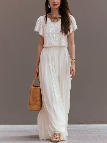 Exquisite Sequined Top And Flowing Chiffon Maxi Skirt