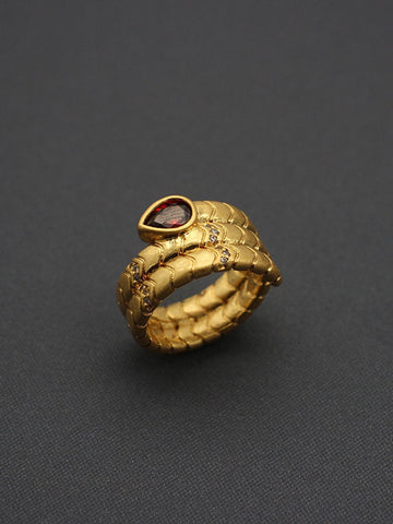 Vintage Light Luxury Water Drop Zircon Snake Ring
